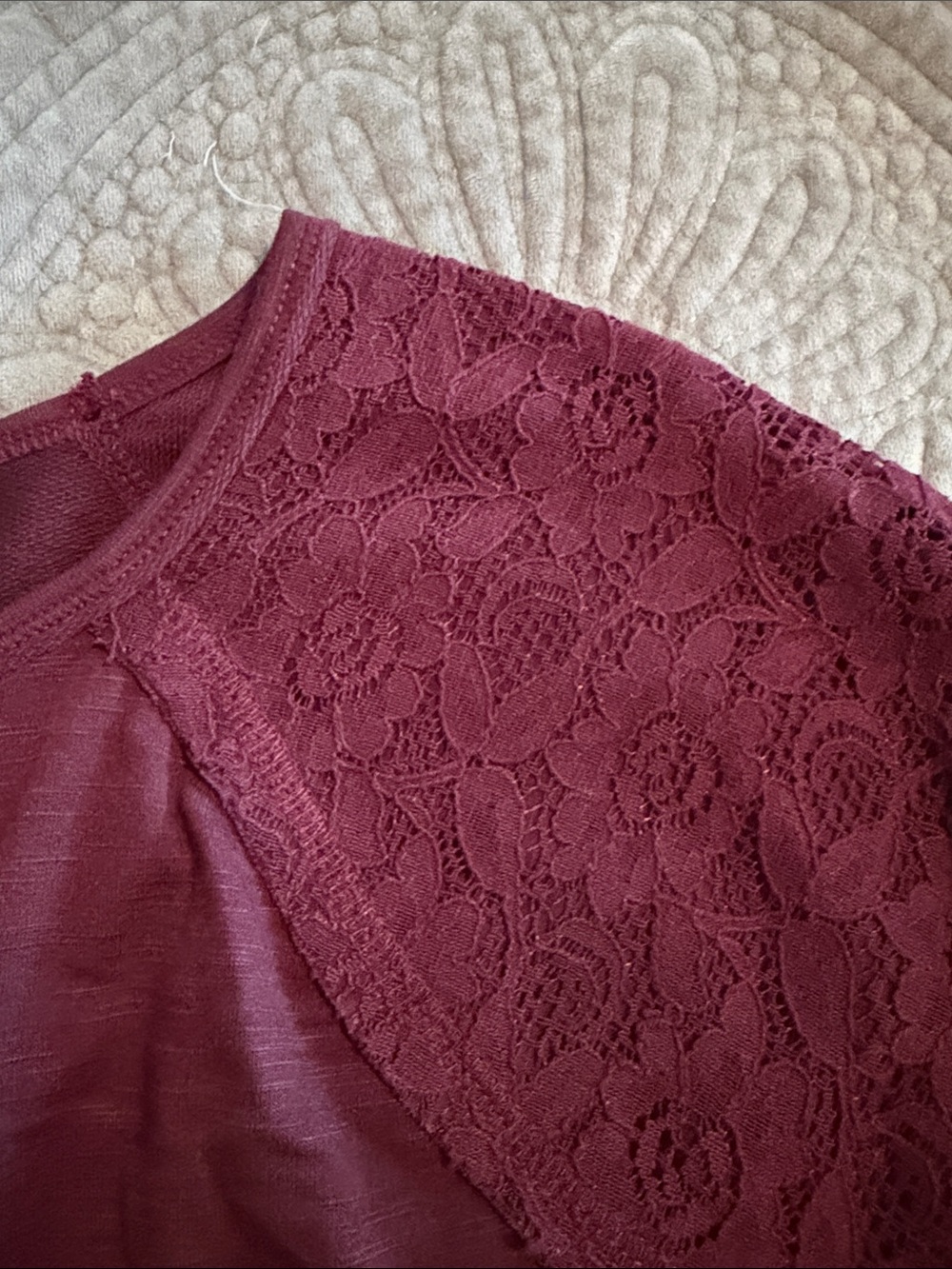Knox Rose Burgundy Lace-Shoulder Long Sleeve Pullover - Picture 6 of 7